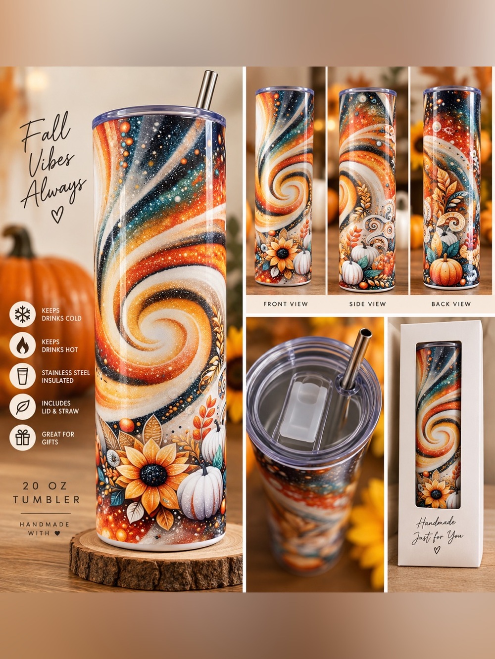 Swirl Harvest Stainless Steel Tumbler - Orange Multi